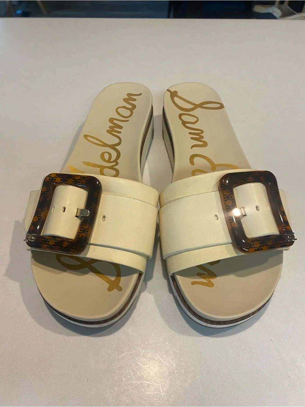 SAM EDELMAN ARIANE PLATFORM SANDAL IVORY TORTOISE ONE STRAP SLIDE SZ 8